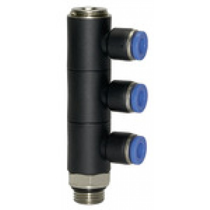 RIEGLER 135693 L-образный мультираспределитель, серия Blue, 3-двойной, вращающийся, G 1/2 вн. 172.012-8 420540