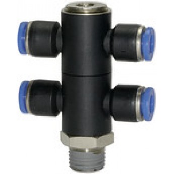 RIEGLER 135714 T-образный мультираспределитель, серия Blue, 4-ступенчатый, вращающийся, R 1/4 вн. 174.014-4 420541