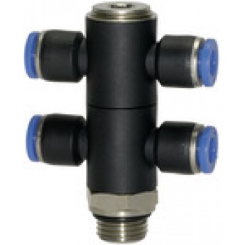 RIEGLER 135712 T-образный мультираспределитель, серия Blue, 4-ступенчатый, вращающийся, G 1/4 вн. 176.014-4 420542