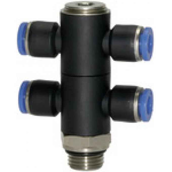 RIEGLER 135712 T-образный мультираспределитель, серия Blue, 4-ступенчатый, вращающийся, G 1/4 вн. 176.014-4 420542