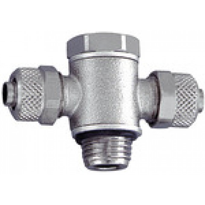 RIEGLER 110611 Т-образный шарнирный фитинг, O-образное кольцо, M5 вн., шланг 6/4, никелированная латунь 14.205-6 420684